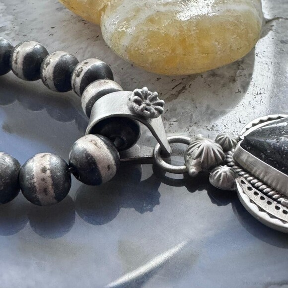 Sterling Southwestern Style Teardrop Petrified Wood Decorated Pendant For Women - Picture 3 of 10